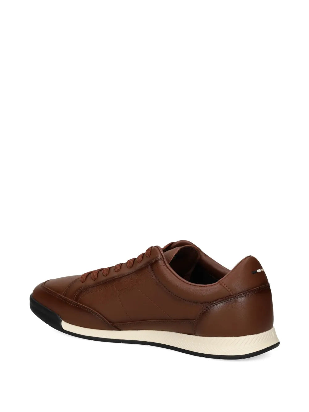 Medium brown leather lace-up sneakers with BOSS branding, cream outsole trim