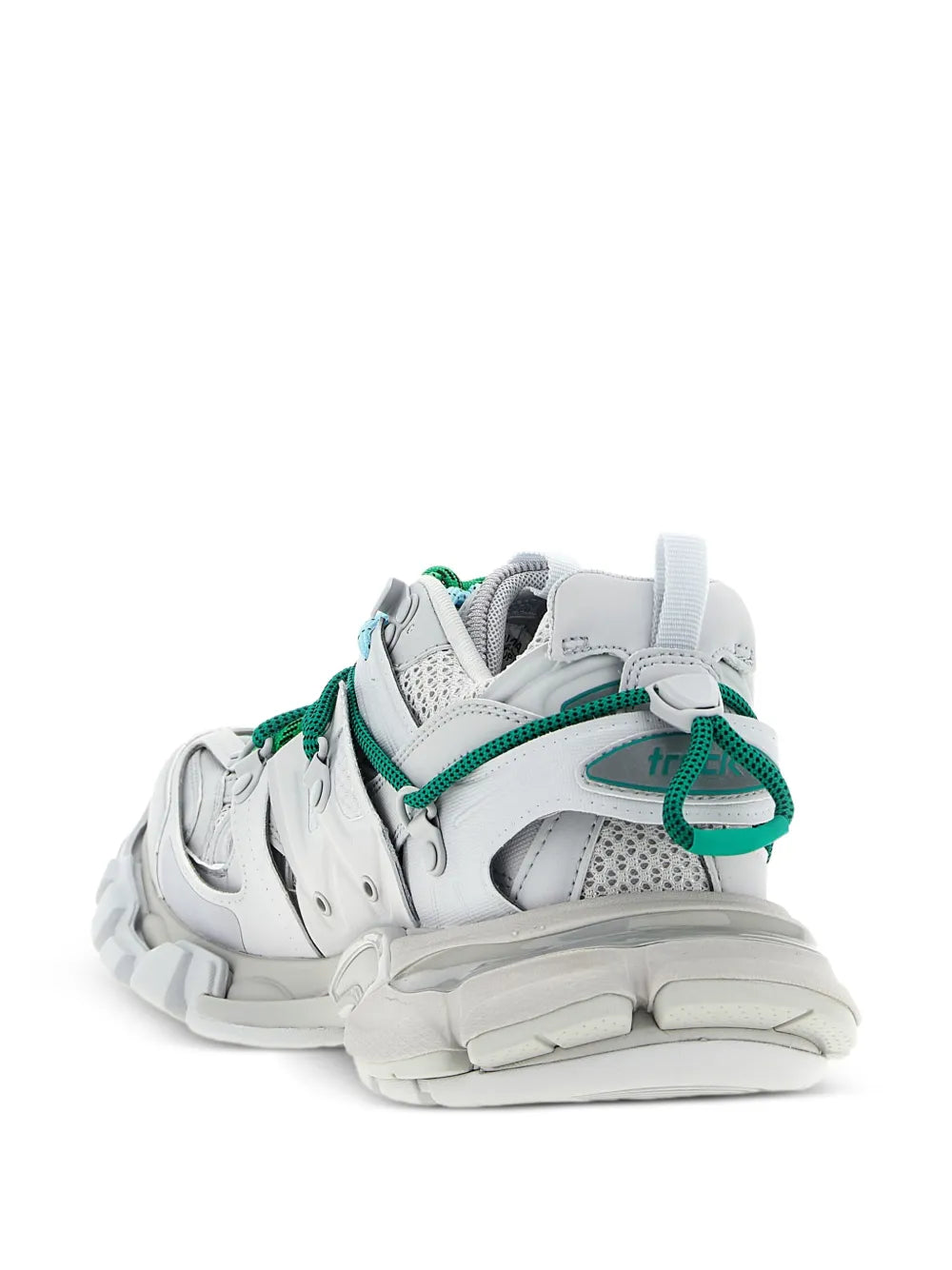 Balenciaga track sneakers in white and grey with green laces and chunky sole