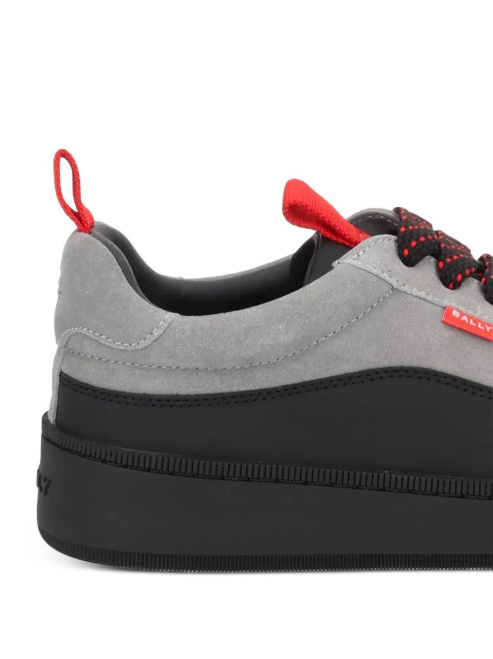 Bally grey and black lace-up sneakers with red lace accents and black side panel