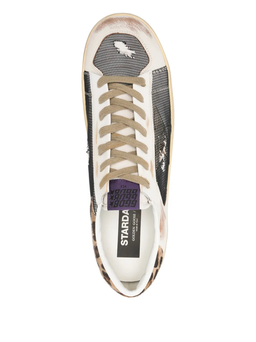 Golden Goose Stardan sneakers with beige laces and gray mesh upper, logo insole