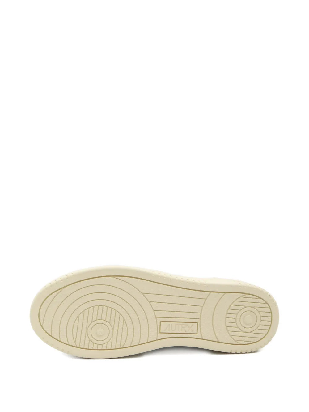 Beige rubber outsole for leather sneakers with tread pattern and brand label