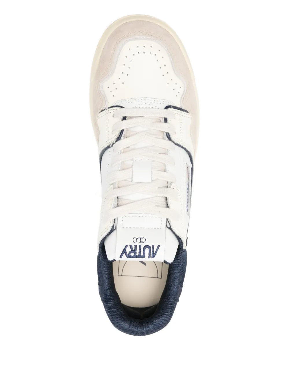 Autry CLC sneakers top view with lace-up eyelets and navy tongue logo