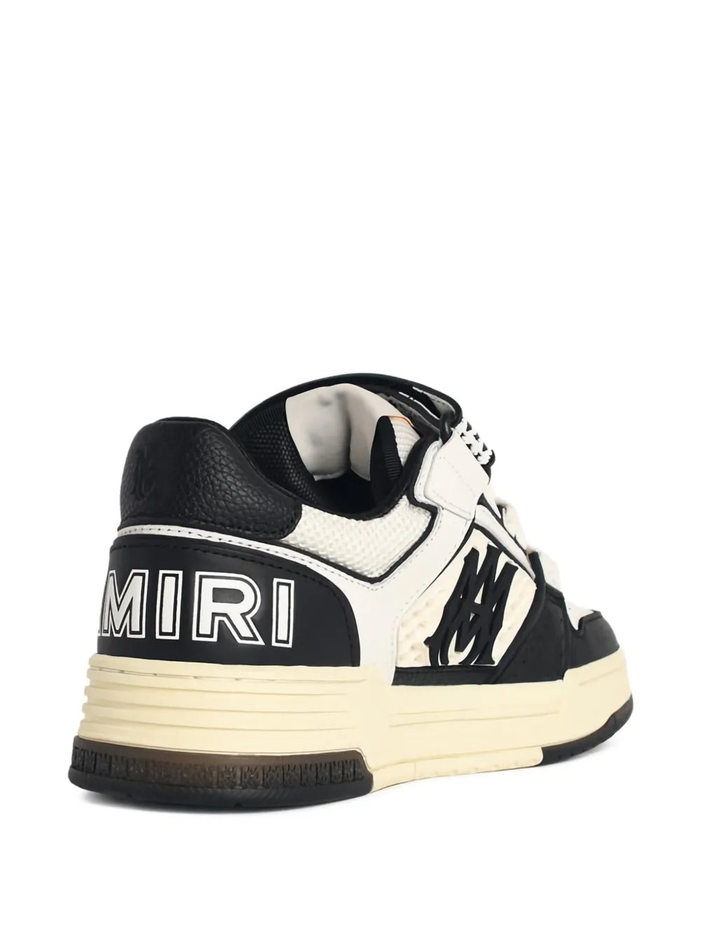 Amiri leather sneakers, heel and side logo with black collar and off-white leather