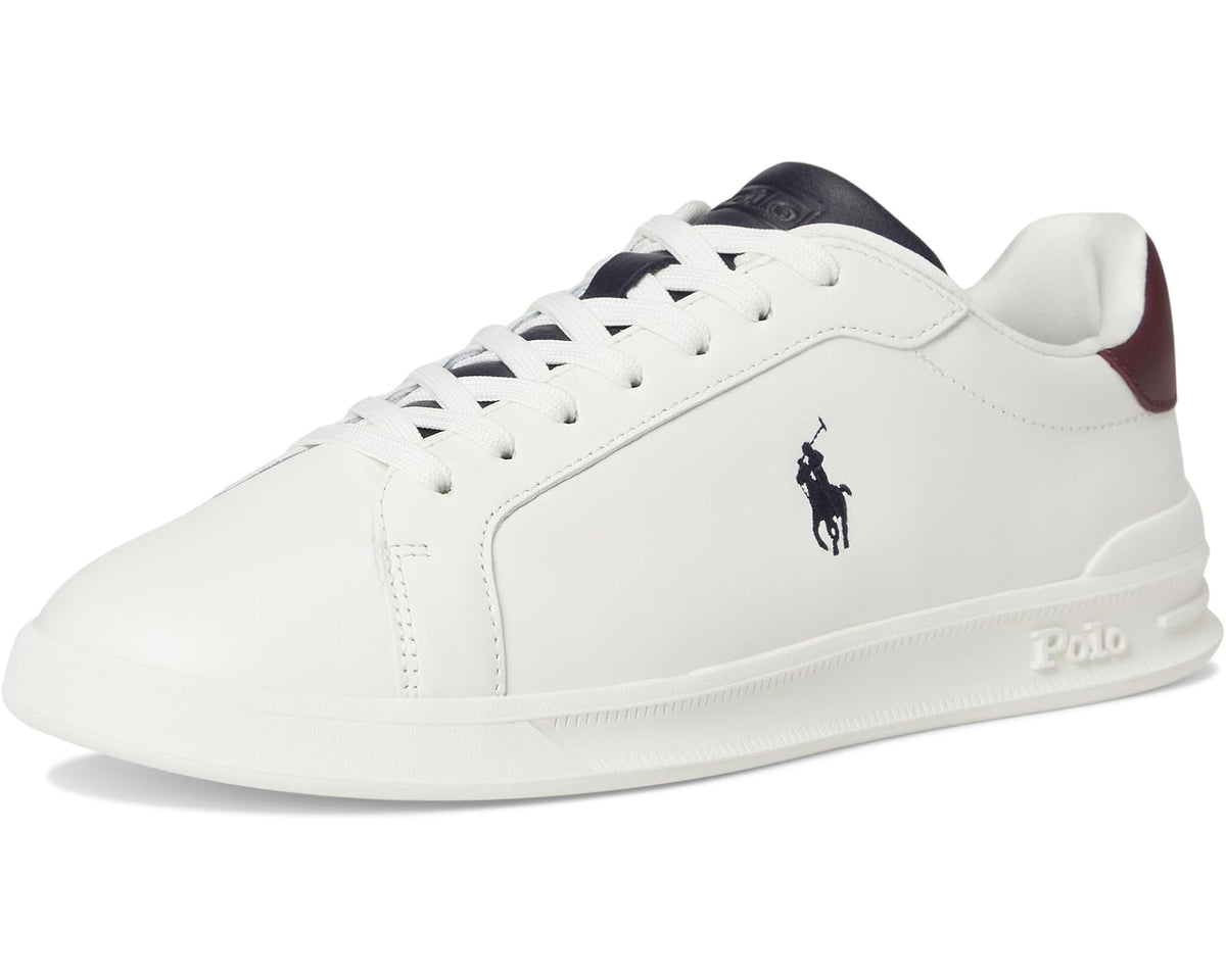 Men's Polo Ralph Lauren leather sneakers, off-white with navy heel and polo logo