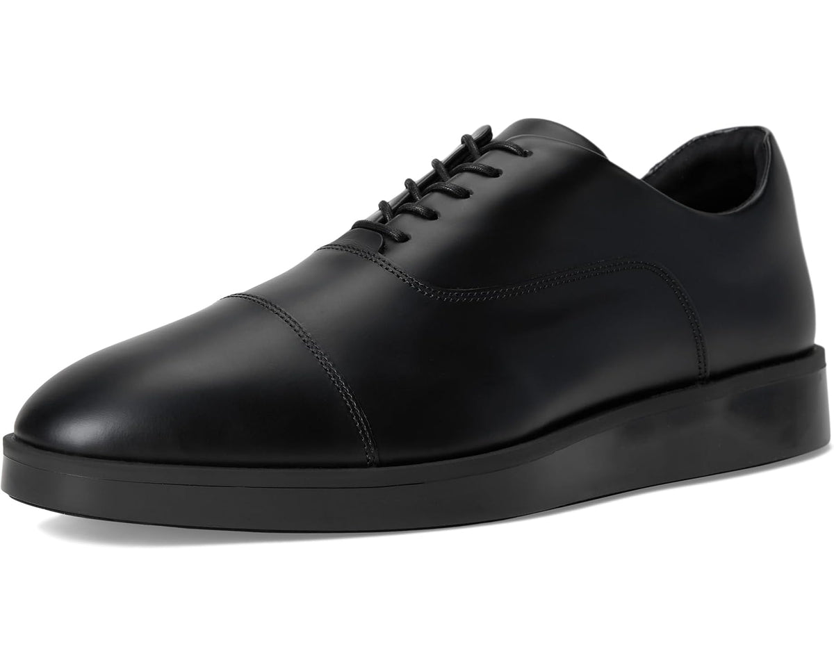 Men's black oxford shoes, lace-up style with rounded toe and padded collar