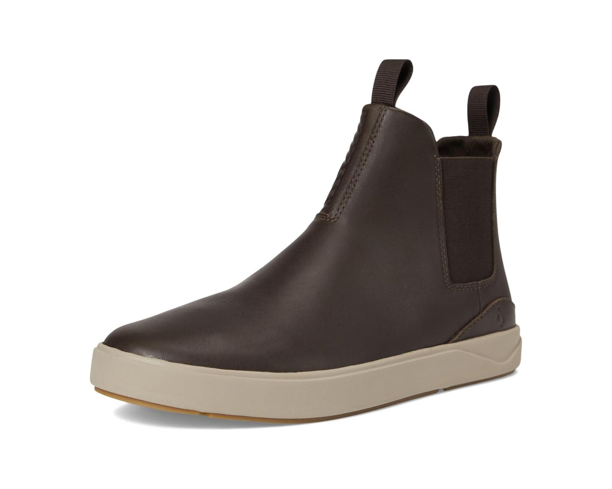 Mid-height chelsea boots in dark brown with pull tabs and low-profile rubber sole