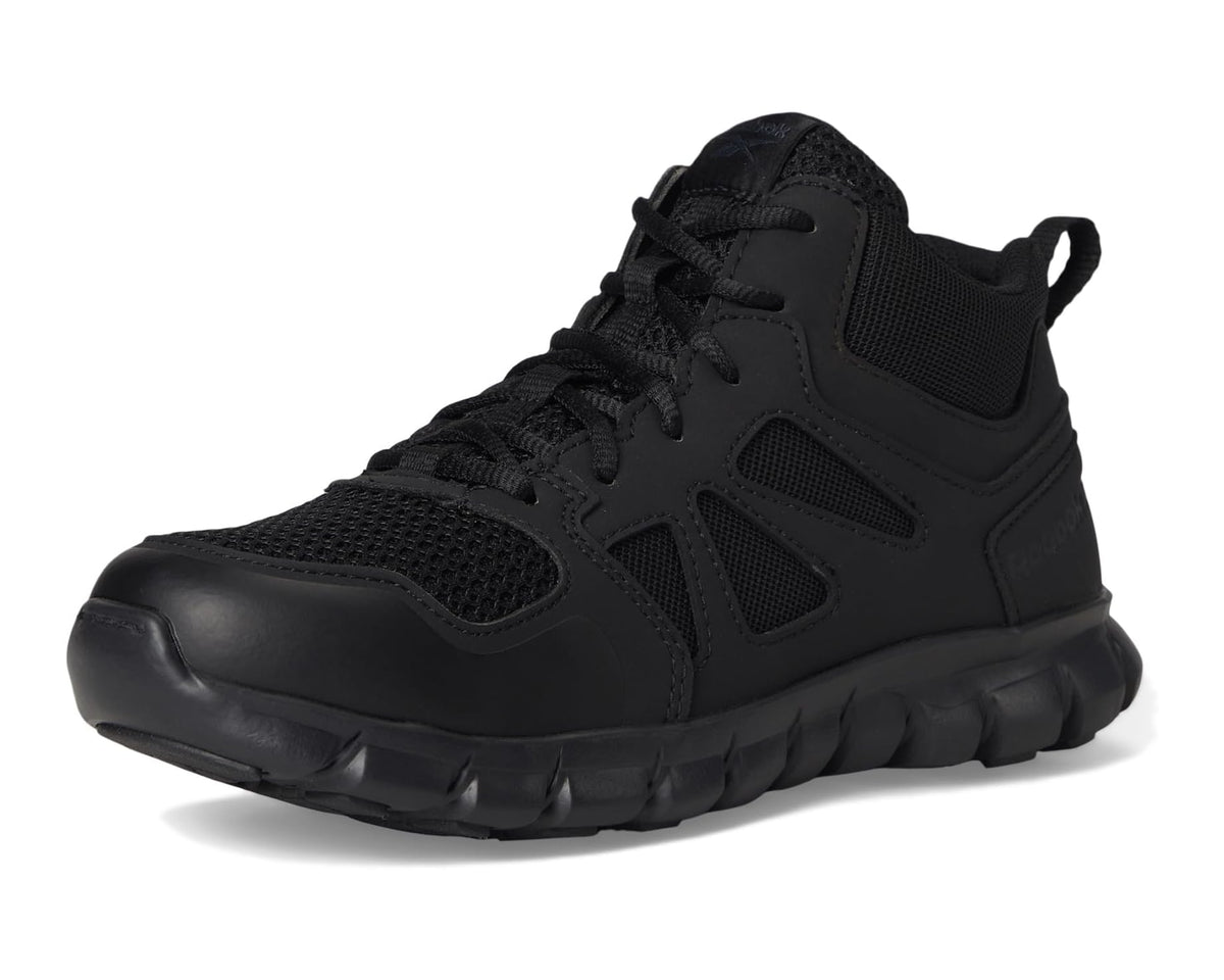 Black Reebok tactical mid sneaker, lace-up with thick treaded sole