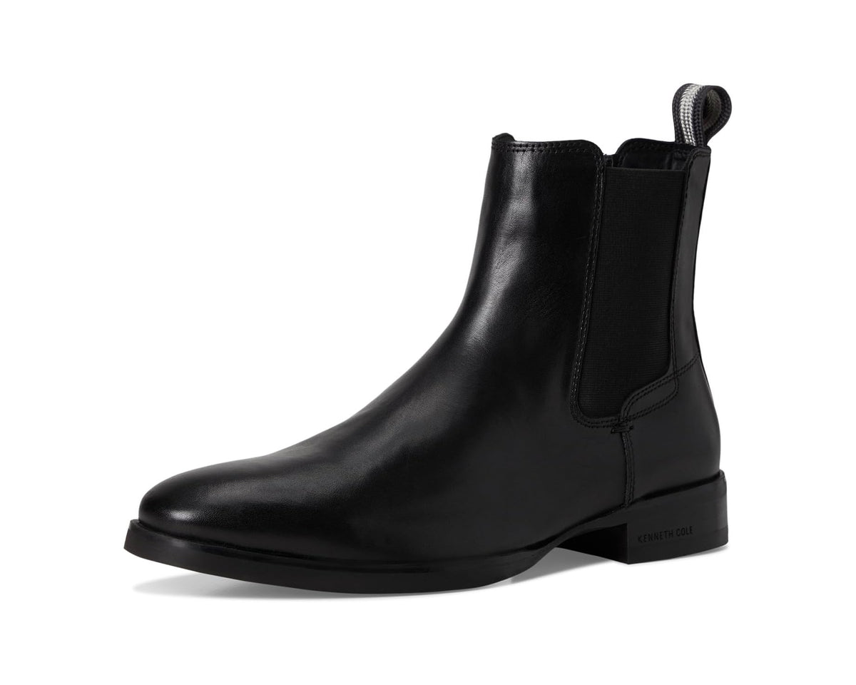 Black leather chelsea boot with elastic gore and loop pull tab