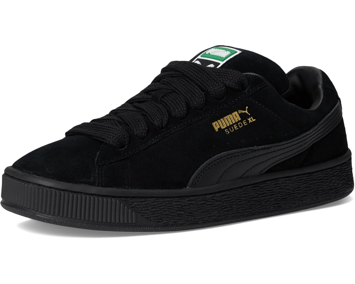 Black PUMA Suede XL sneakers with lace-up front and cushioned suede upper.