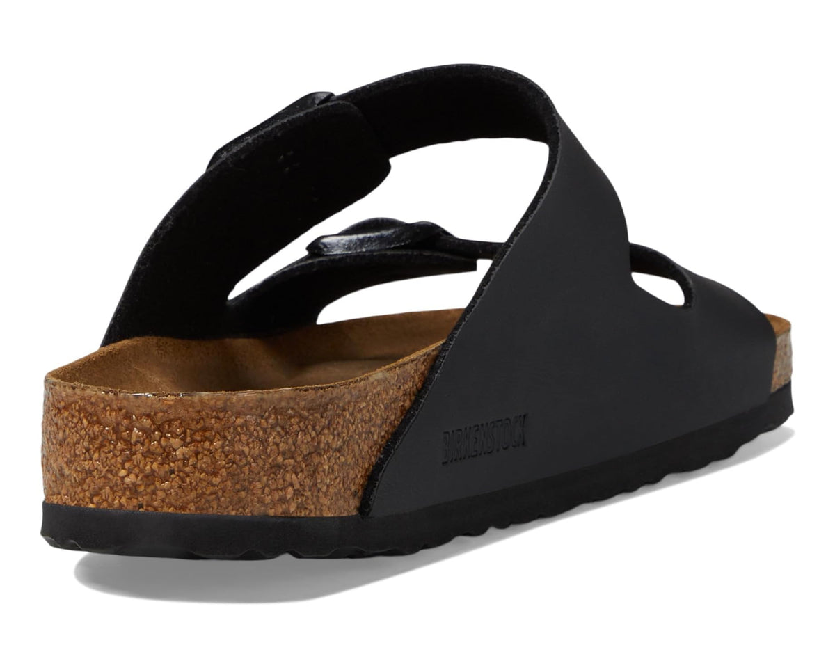 Black Birkenstock Arizona Soft Footbed sandal with open heel and adjustable strap