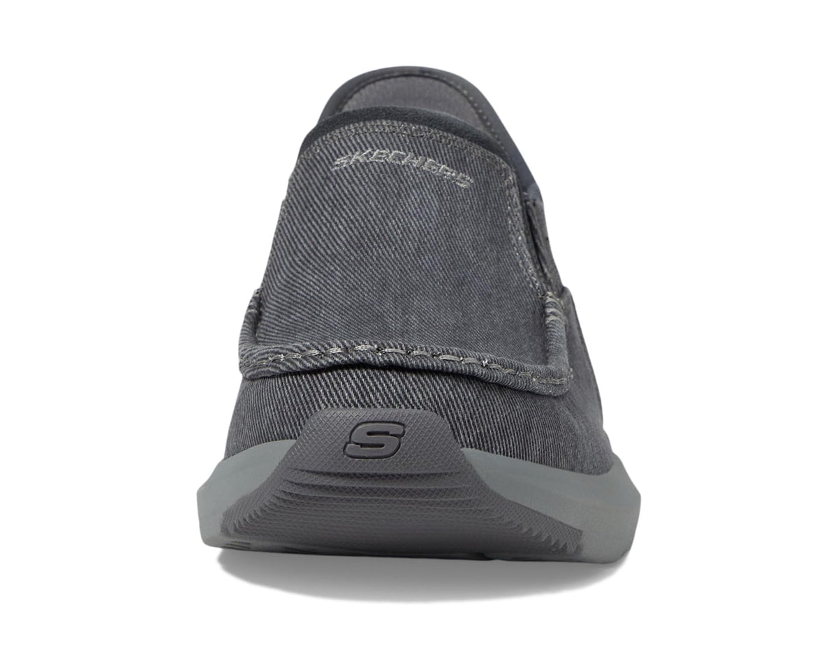 Charcoal slip-on sneaker heel with S logo patch and grippy treaded sole