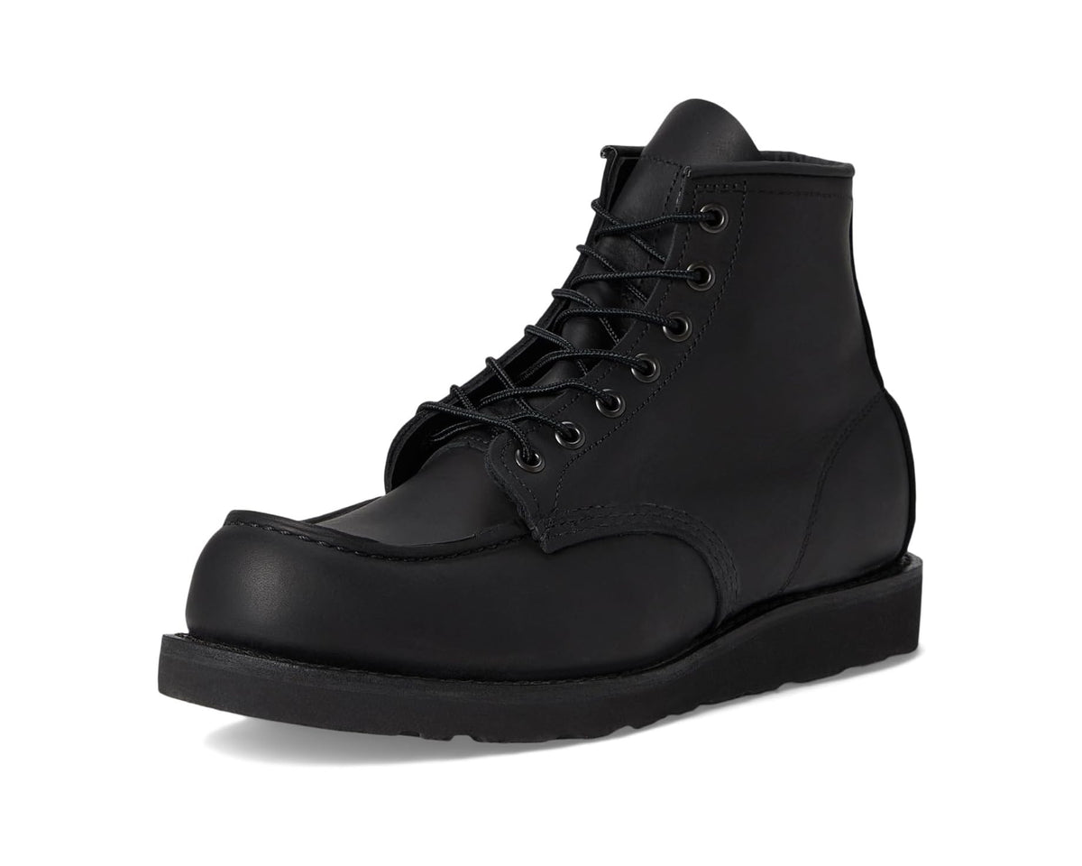 Men's Red Wing Heritage moc-toe black lace-up boots, front angle