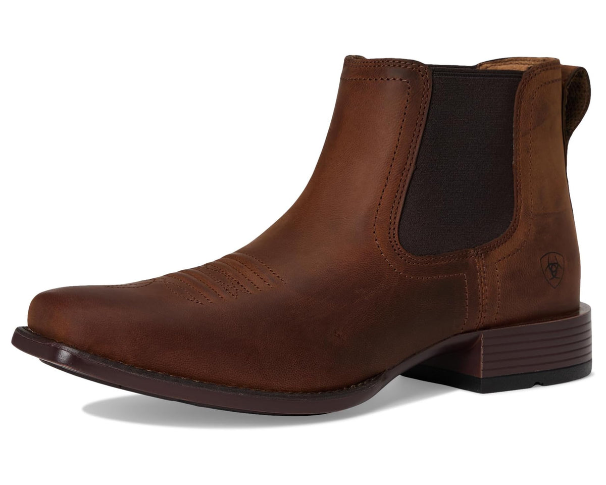 Men's Ariat Booker rough tan western boots, square toe, black elastic gusset
