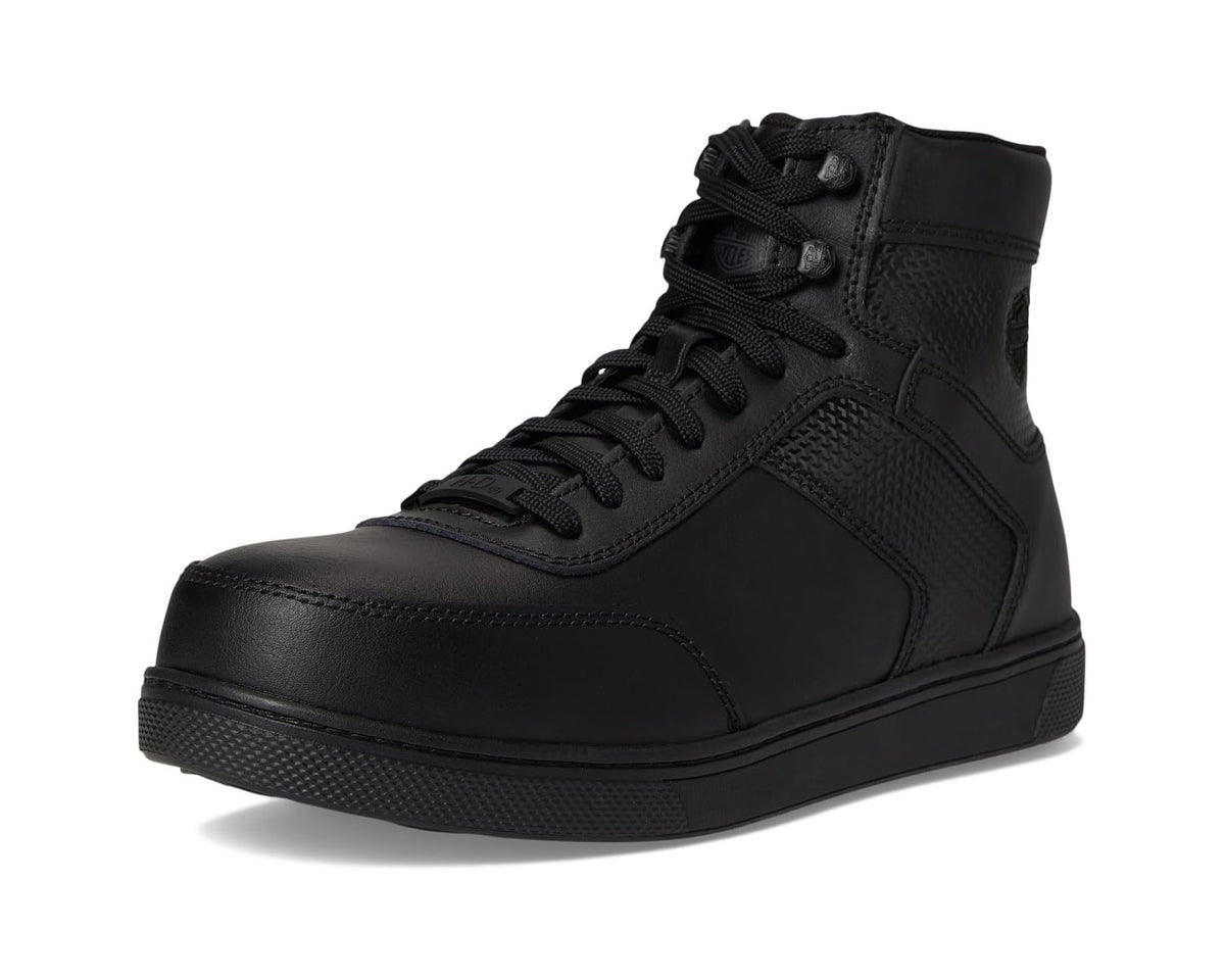 Men's Harley-Davidson Grady CT black high-top sneakers, angled front view with laces