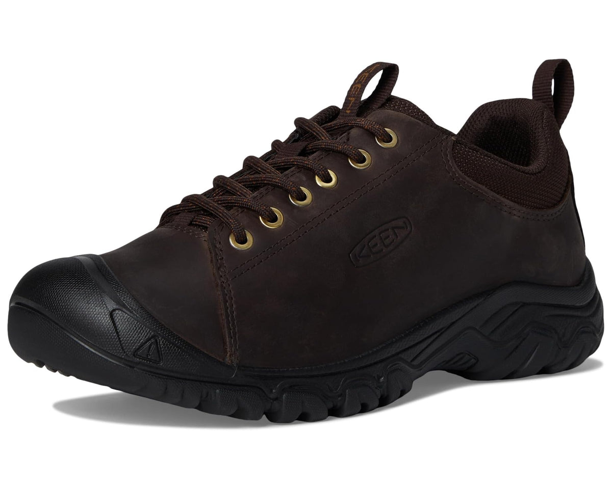 Men's KEEN Targhee IV oxford sneakers, 3/4 front view, dark brown, thick black sole