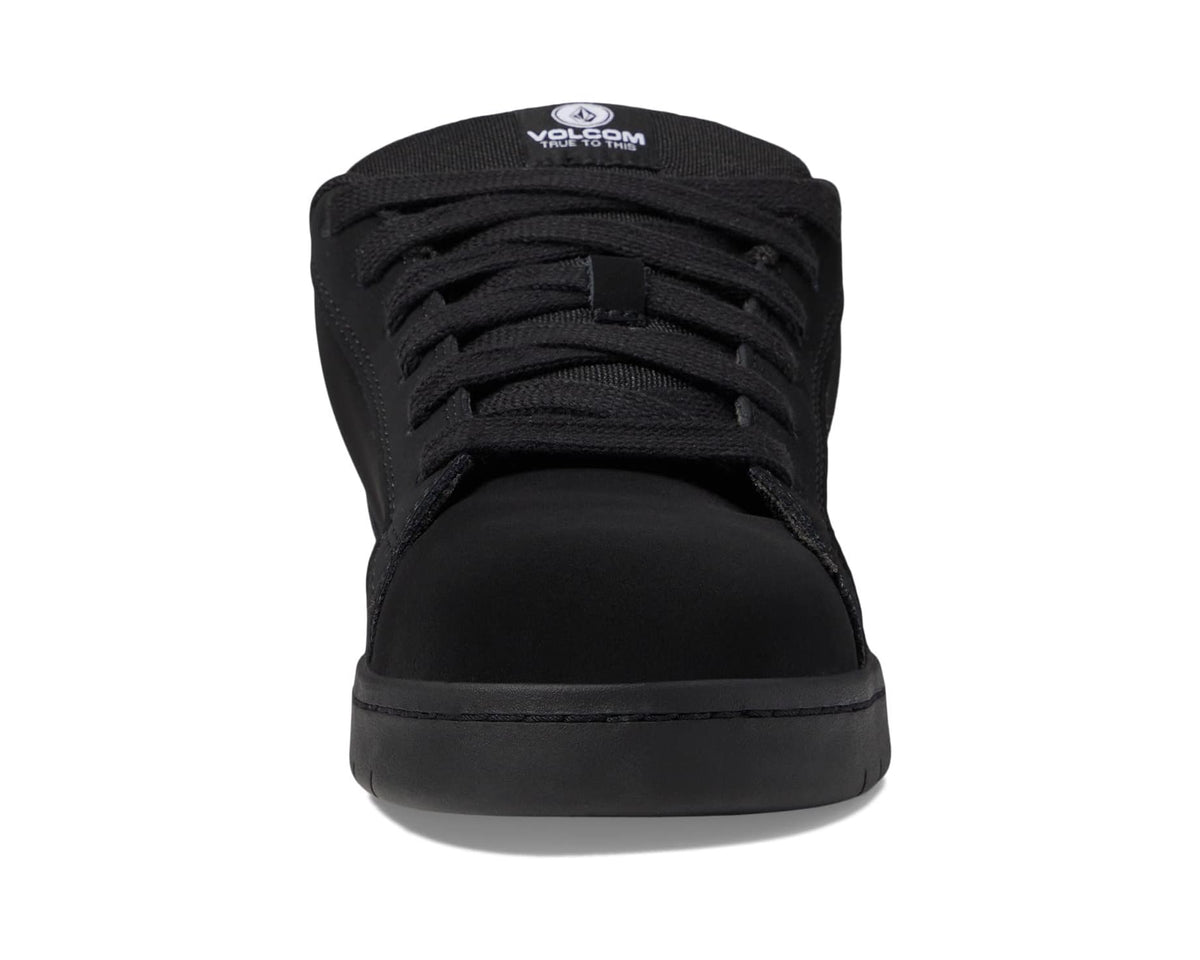 Black lace-up sneaker with padded tongue and Volcom logo patch