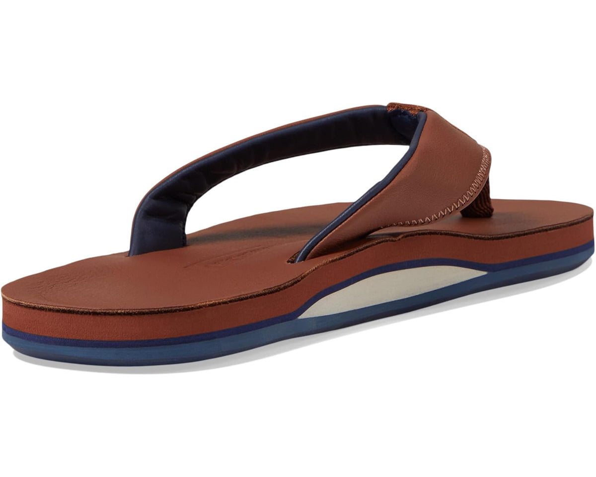 Men's cask brown flip-flops with cushioned strap and blue-lined heel collar