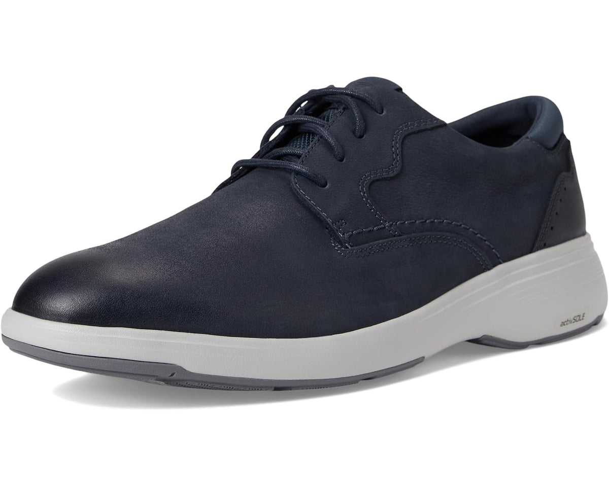 Men's dark blue leather lace-up casual shoe with textured sole