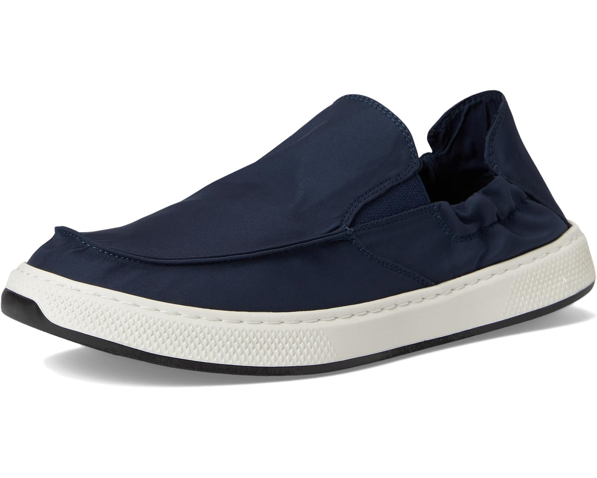 Men's navy fabric slip-on shoes with white rubber sole