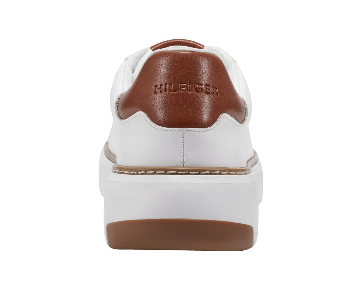 Tommy Hilfiger Hines white sneaker with brown heel cap and rear logo