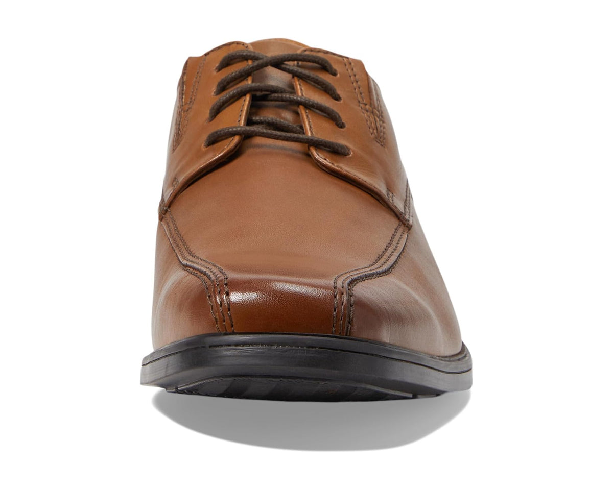 Clarks Tilden Walk men's dark tan leather lace-up oxford shoe, front view