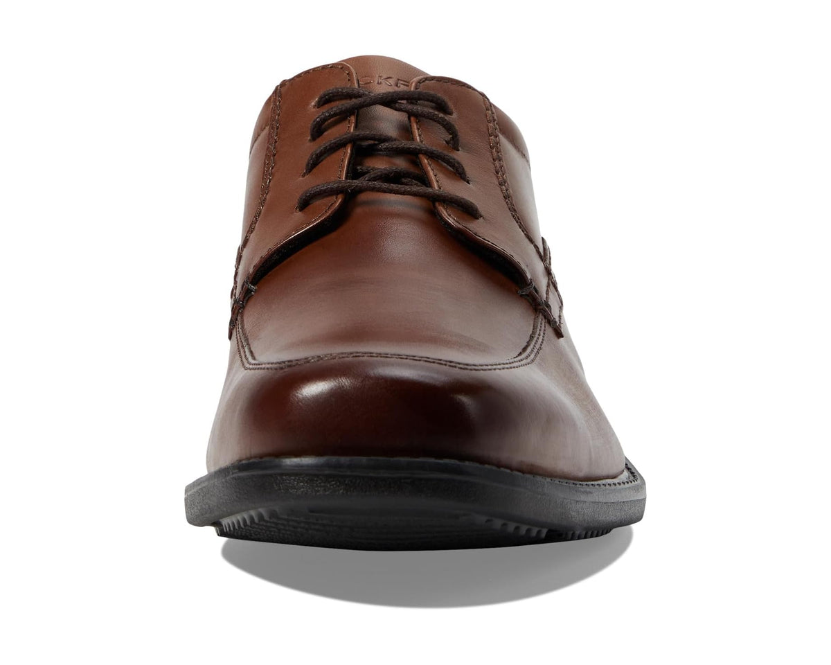 Men's Rockport oxford shoes, tan leather lace-up with glossy toe and dark sole