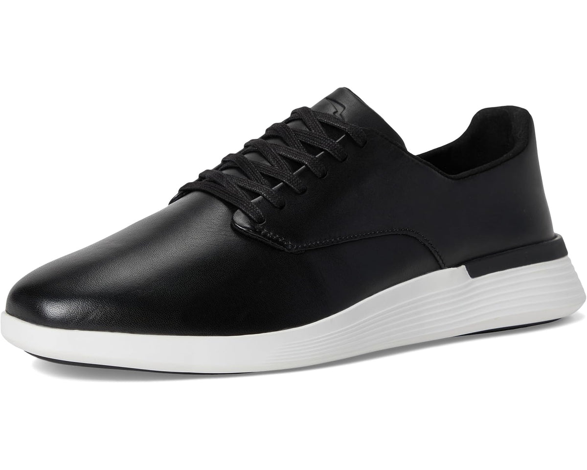 Black lace-up low-top derby sneaker with white rubber midsole