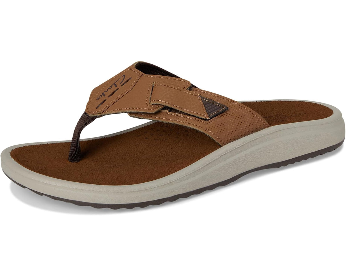 Men's brown synthetic slide sandal with V-strap and light sole