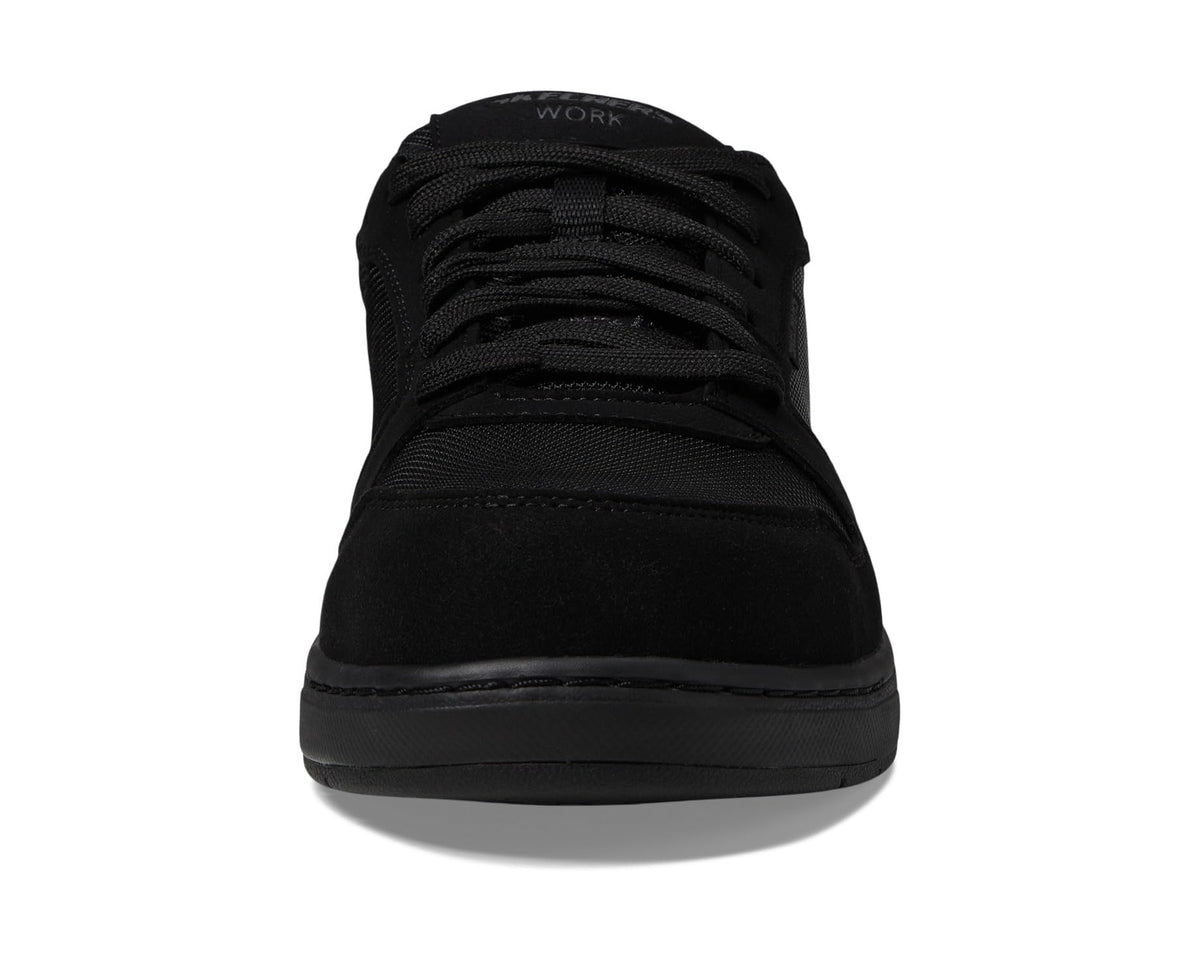 Black lace-up work sneaker from heel with low profile rubber sole