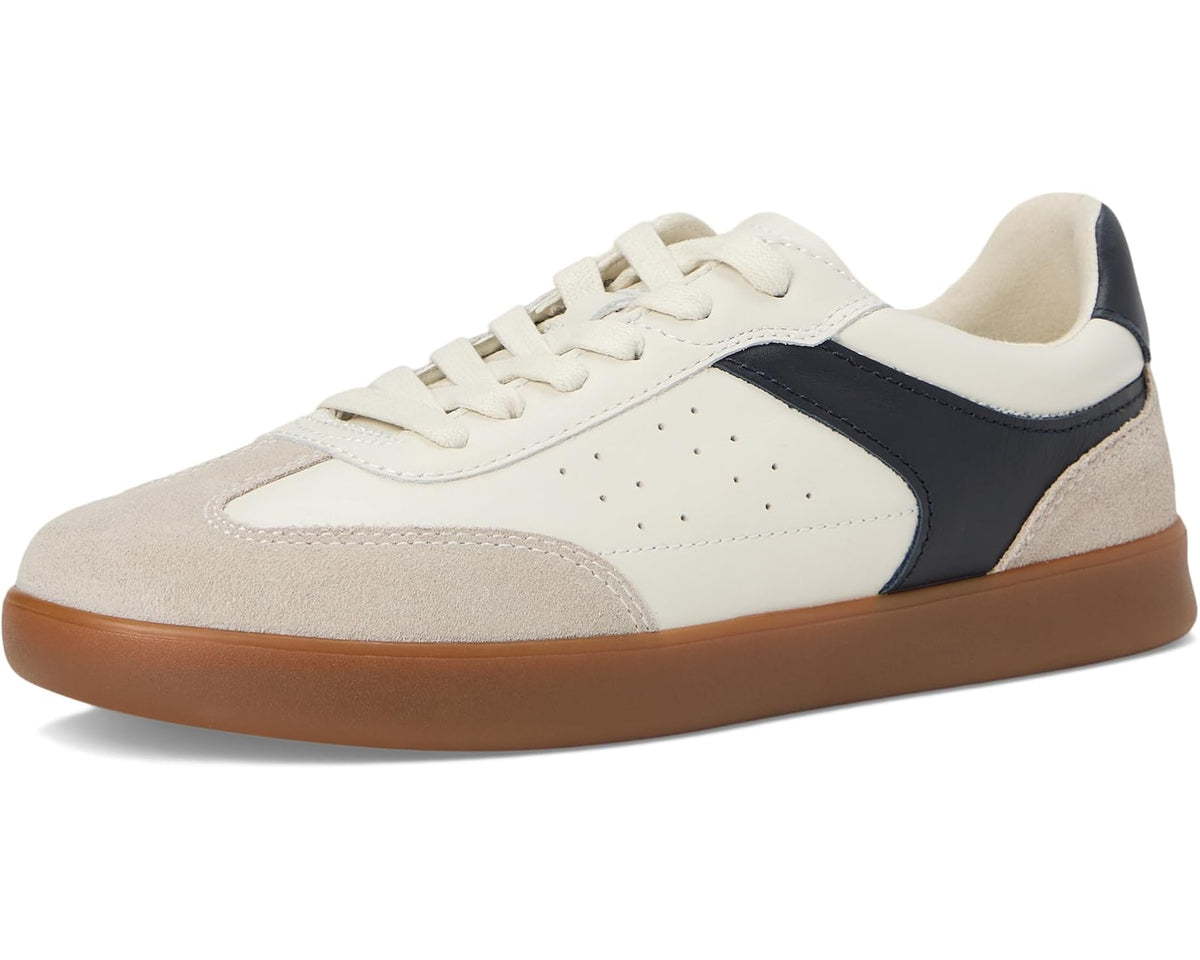 Men's Florsheim Pace lace-up sneakers, angled front view; bone and black with gum sole.