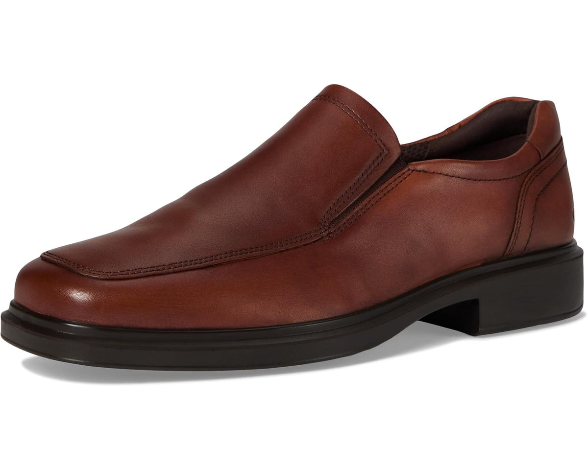 ECCO cognac leather apron-toe slip-on loafer with side profile and low heel
