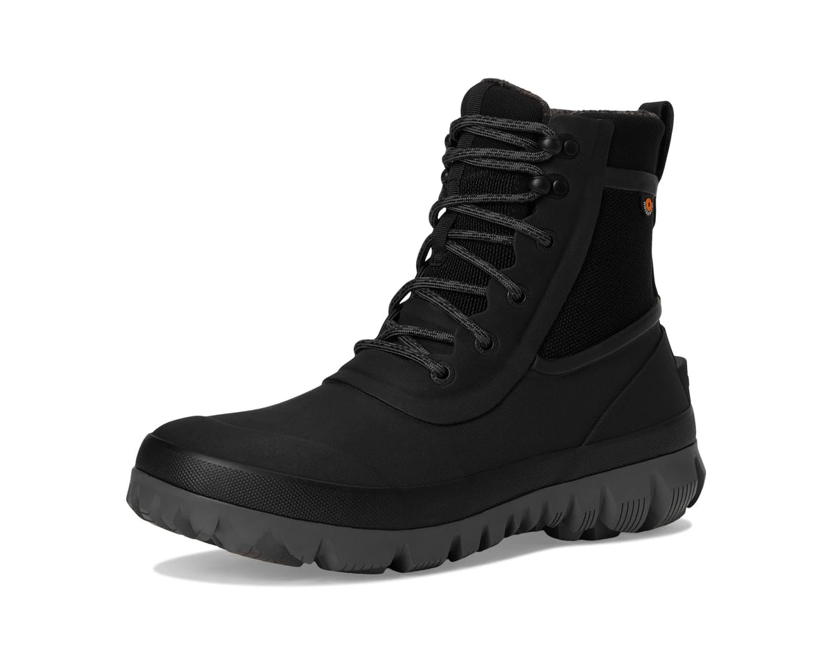 Black lace-up ankle boot with streamlined toe and thick cushioned sole