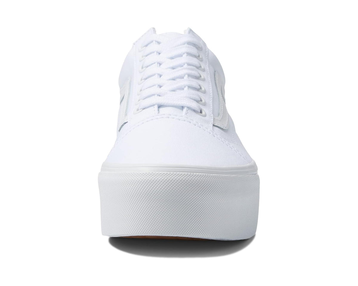 White lace-up Vans Old Skool Stackform sneakers from back view