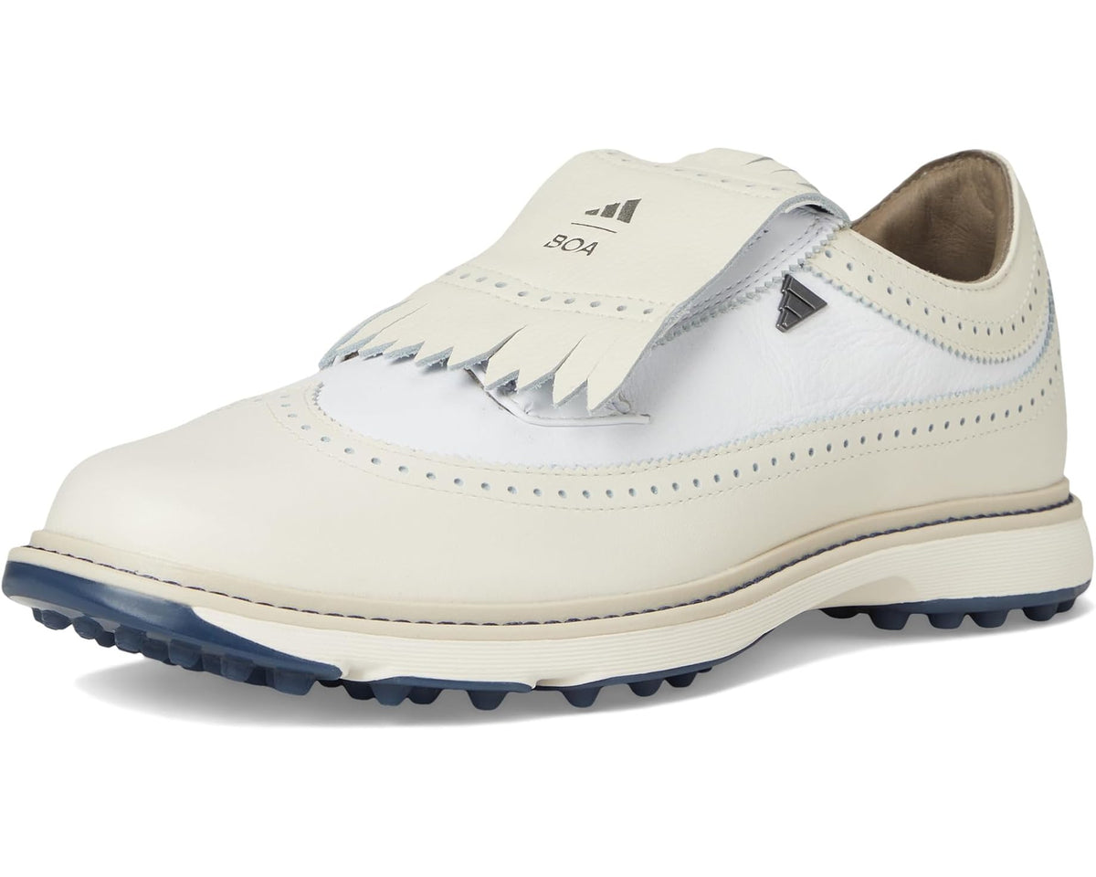 Men's adidas spikeless golf shoes, off-white with BOA closure and navy traction pods