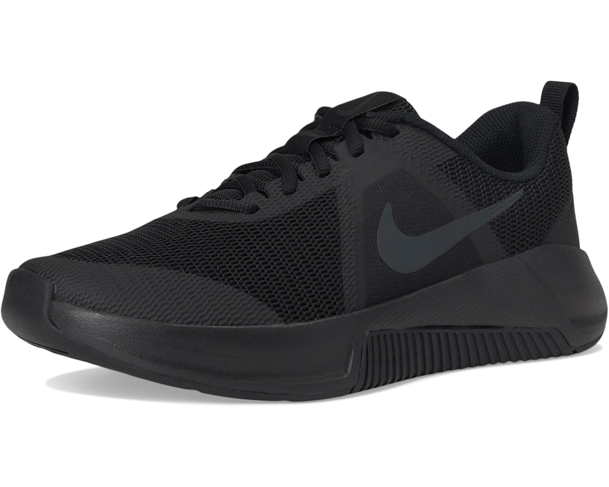 Men's Nike training sneaker with black mesh upper, swoosh, and padded collar