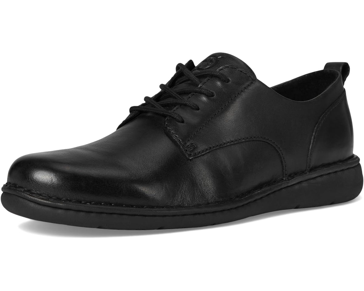 Men's Born Todd black leather lace-up shoes, front view with laces and curved toe