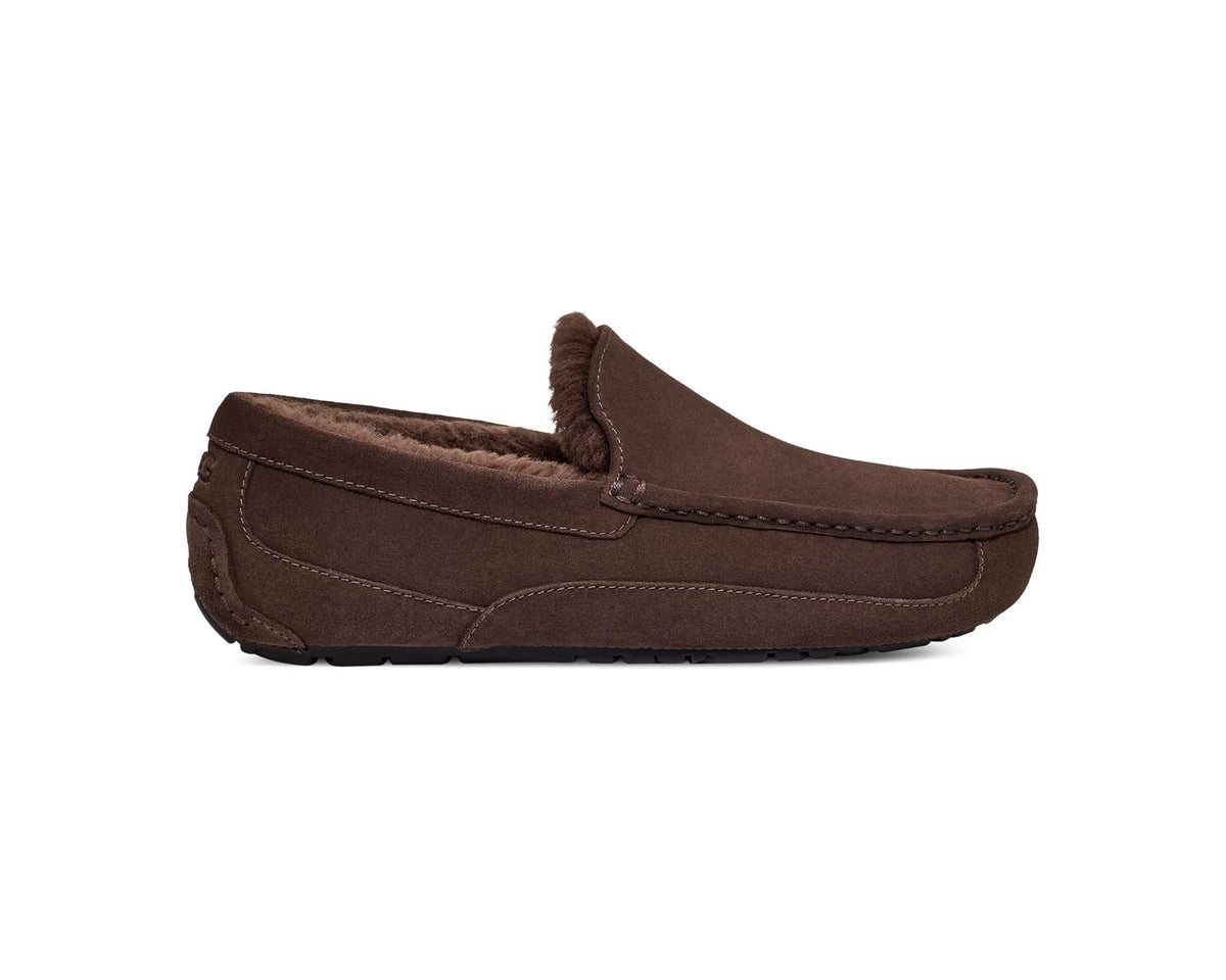 Men's UGG Ascot loafer side view with cushioned suede and moc-toe stitching