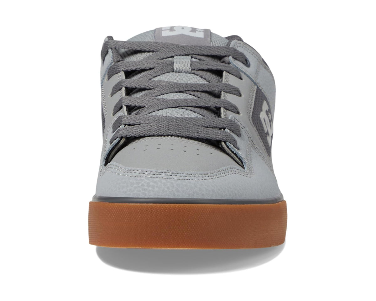 Men's DC Pure sneakers front view, carbon-gray lace-up with gum sole