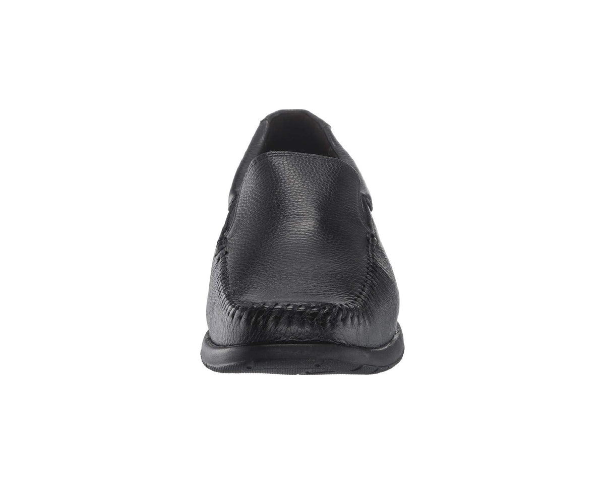 Black Johnston & Murphy Venetian leather loafer, rounded toe and stitched upper
