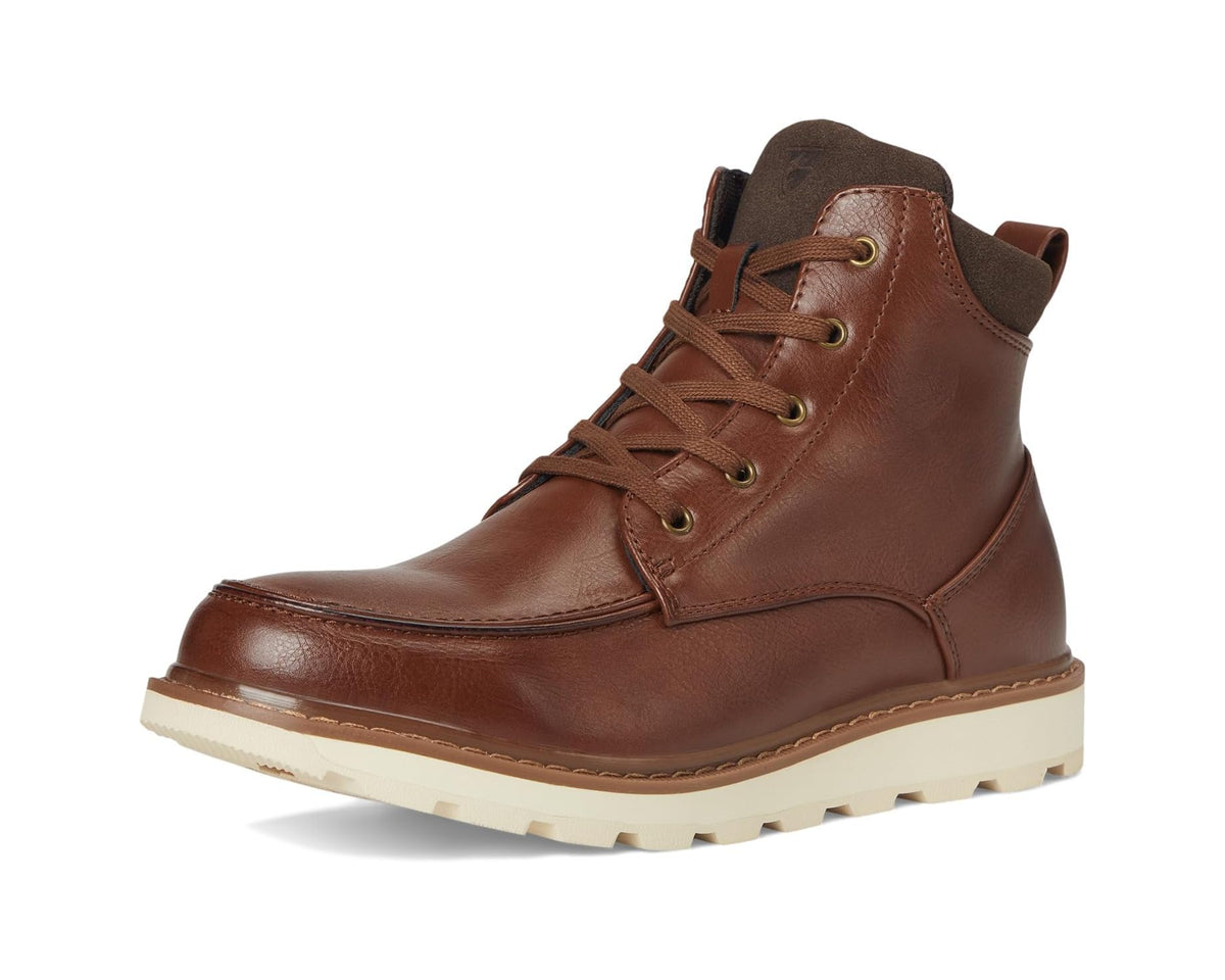 Men's brown leather lace-up ankle boots, front three-quarter view