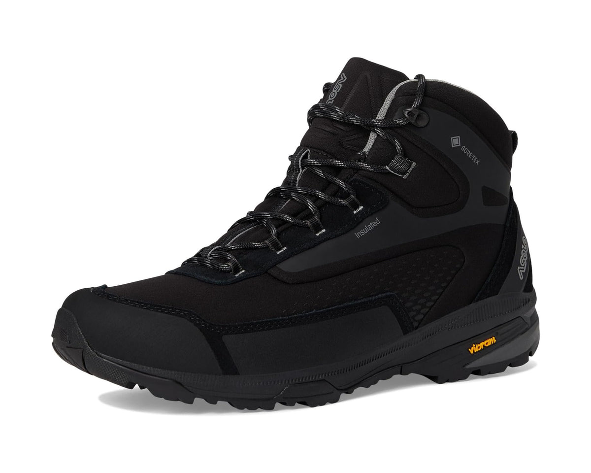 Men's Asolo Nuuk GV MM black lace-up hiking boots, side profile with grippy sole
