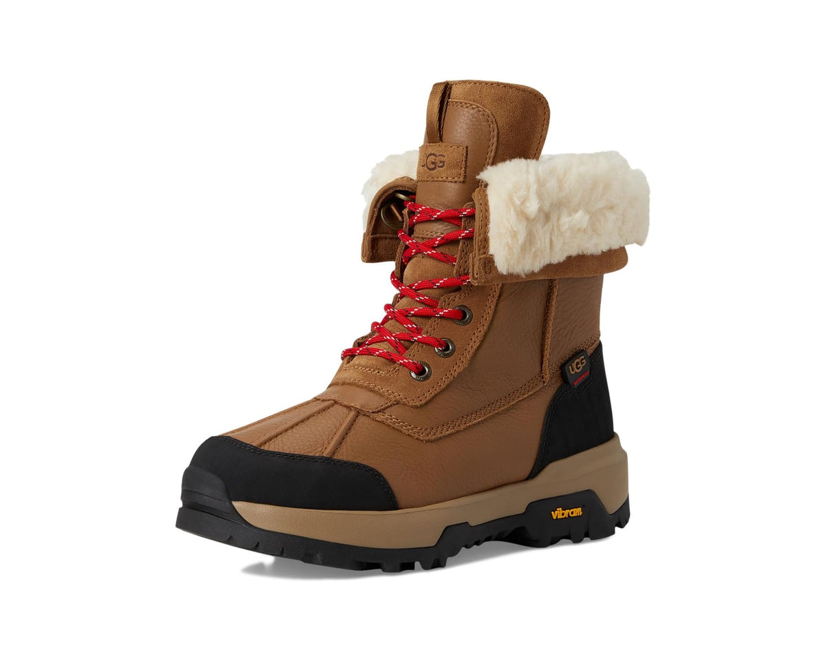 Men's UGG Adirondack boots chestnut leather with faux-fur cuff and black heel panel