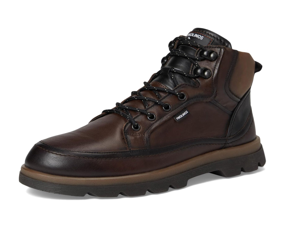 Men's brown lace-up ankle boots with padded tongue and durable rubber outsole