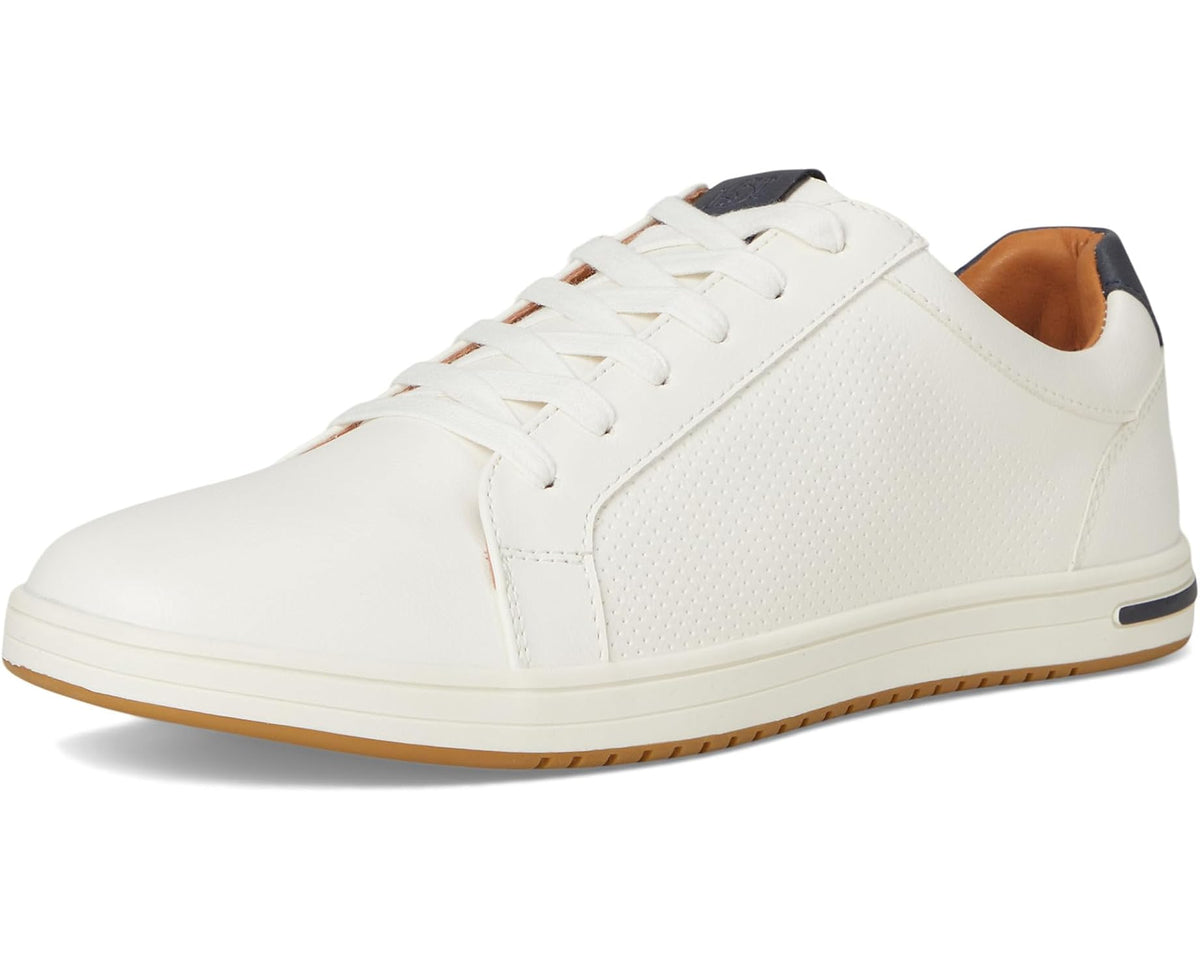 Men's Dune London Tezzy white low-top lace-up sneakers with tan rubber sole