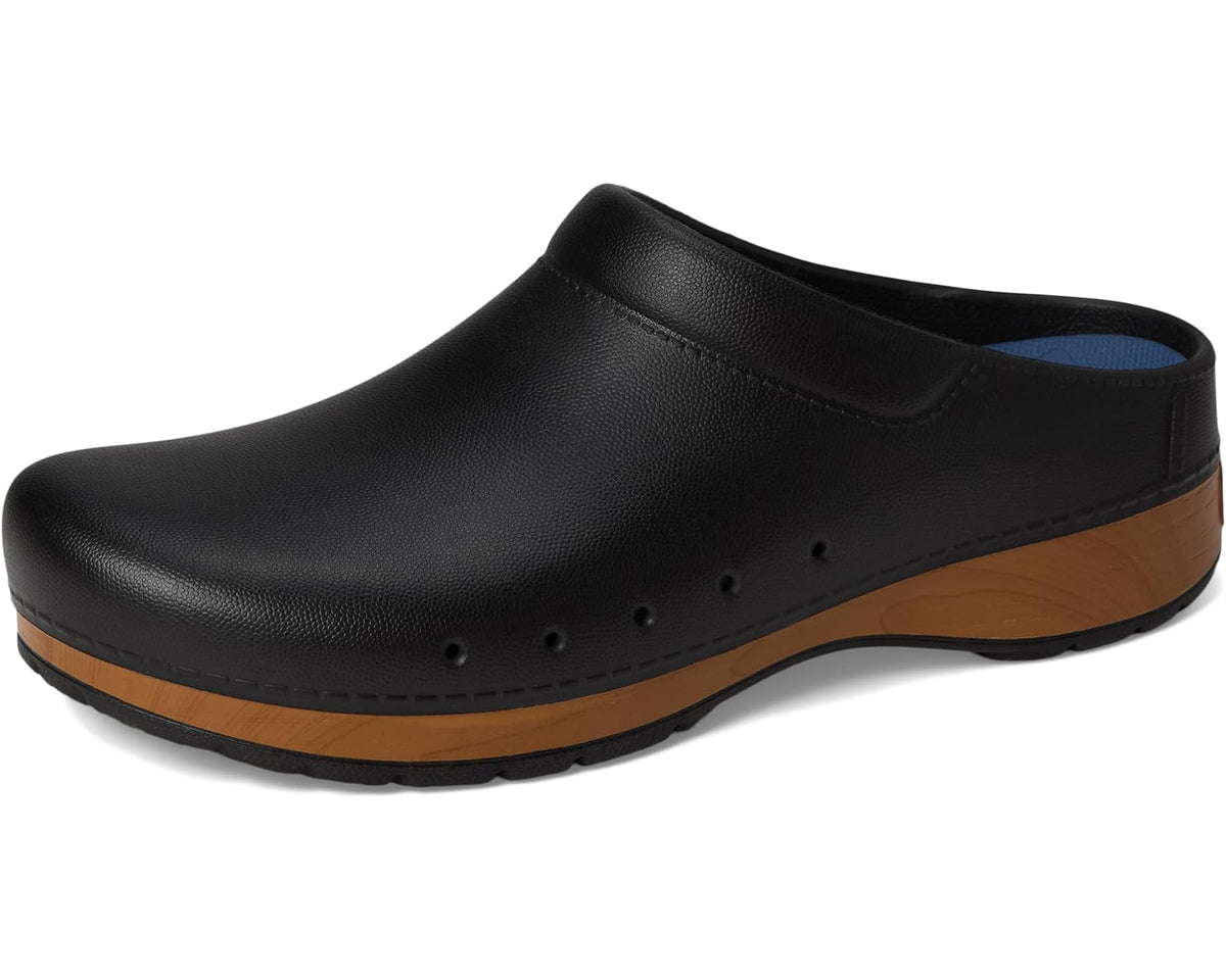 Men's Dansko Kane black molded clog with blue-lined collar