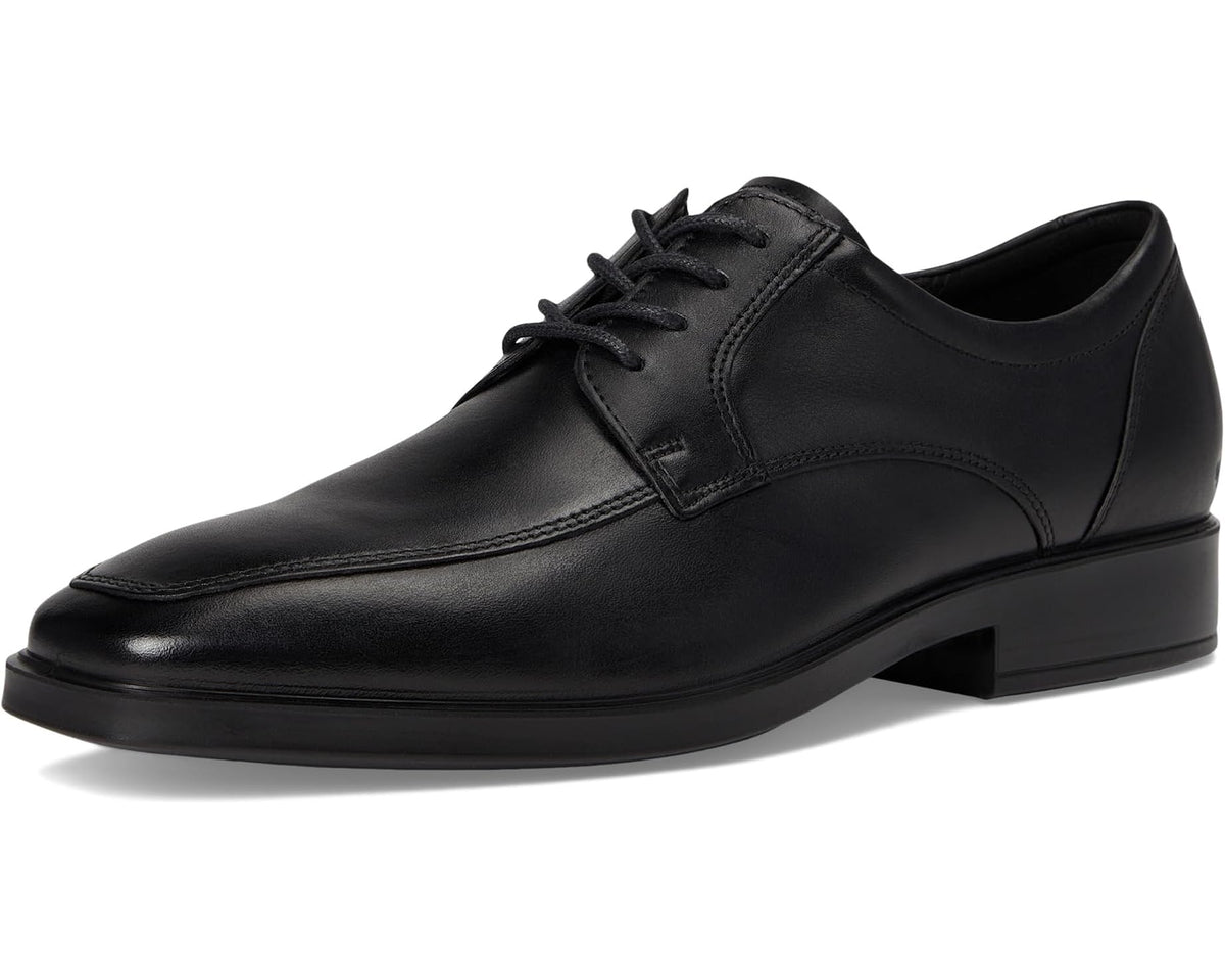 Men's ECCO Milan black apron-toe lace-up oxfords, front 3/4 view