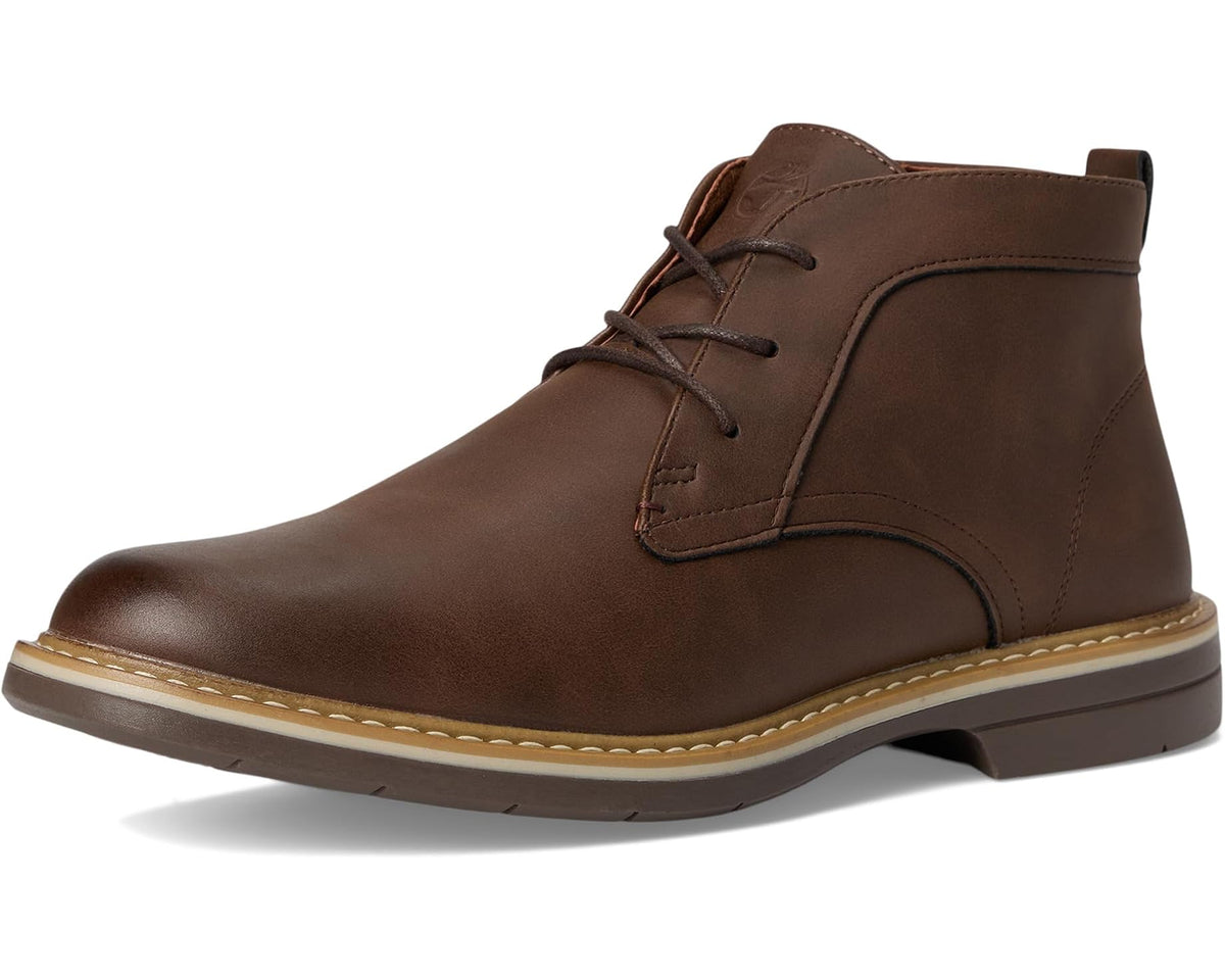 Dark brown lace-up ankle boot with stitched seam detail and rubber sole