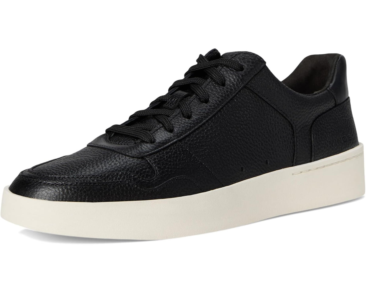 Men's black leather low-top sneakers with lace-up front and white platform sole