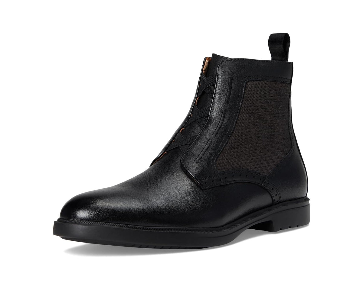 Men's black leather ankle boots with elastic side panels and inside zip