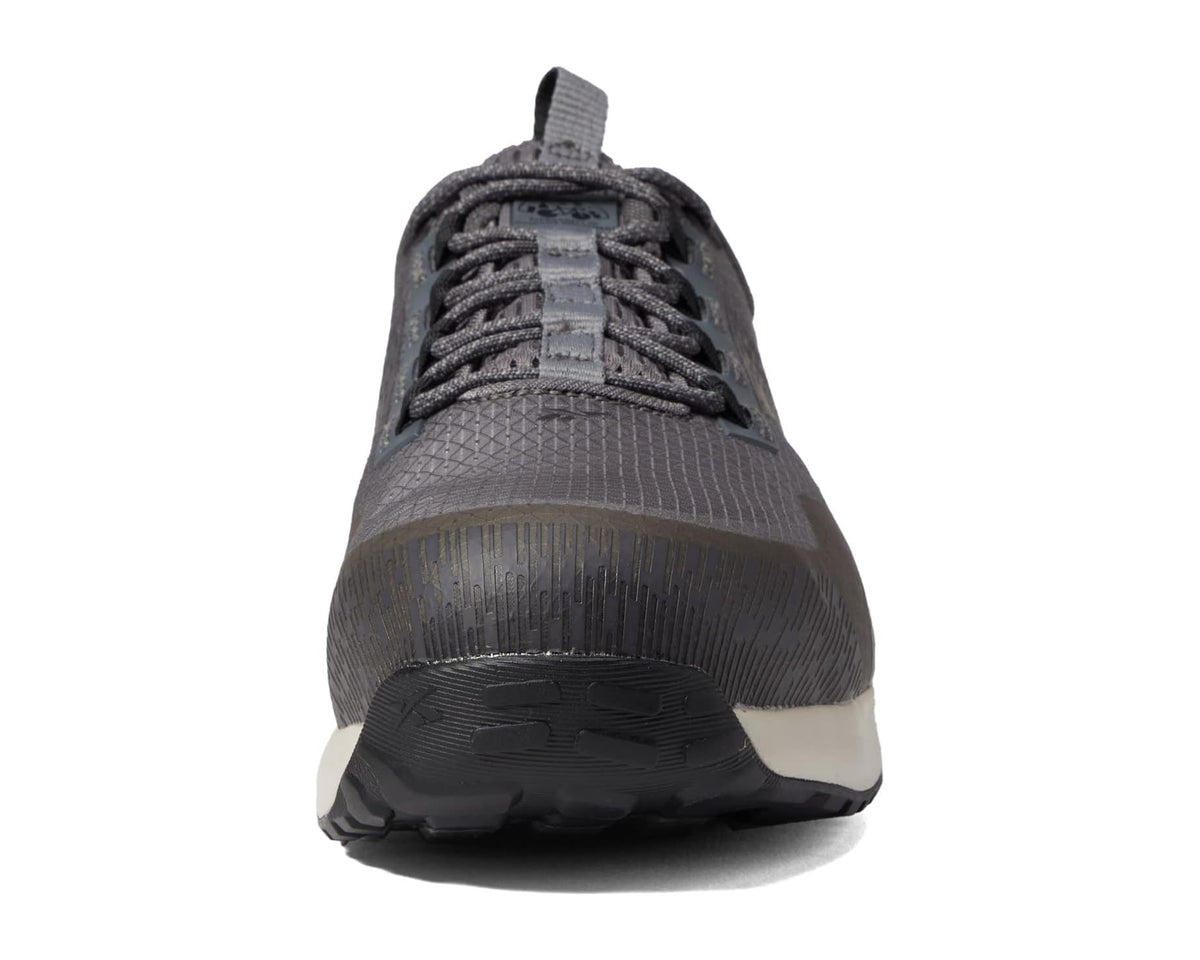 Men's Reebok work shoe, grey/black lace-up with black rubber toe and heel